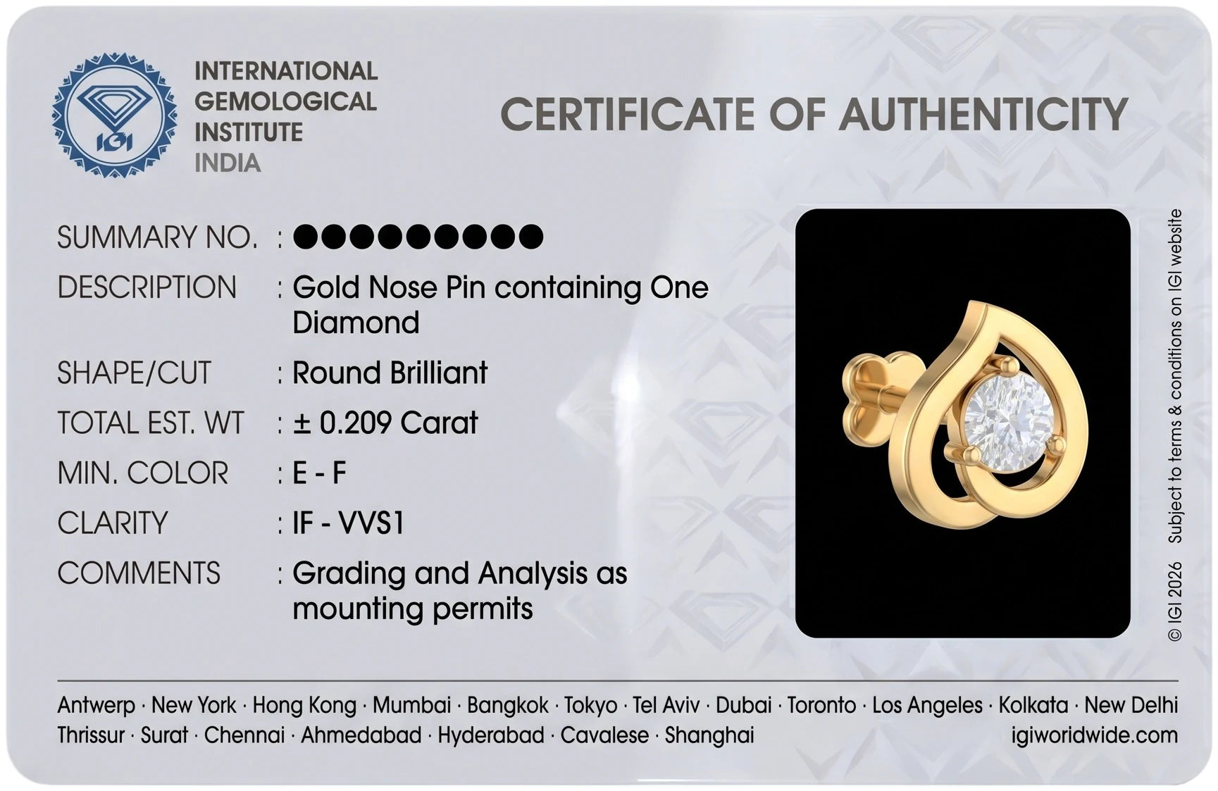 IGI diamond grading report