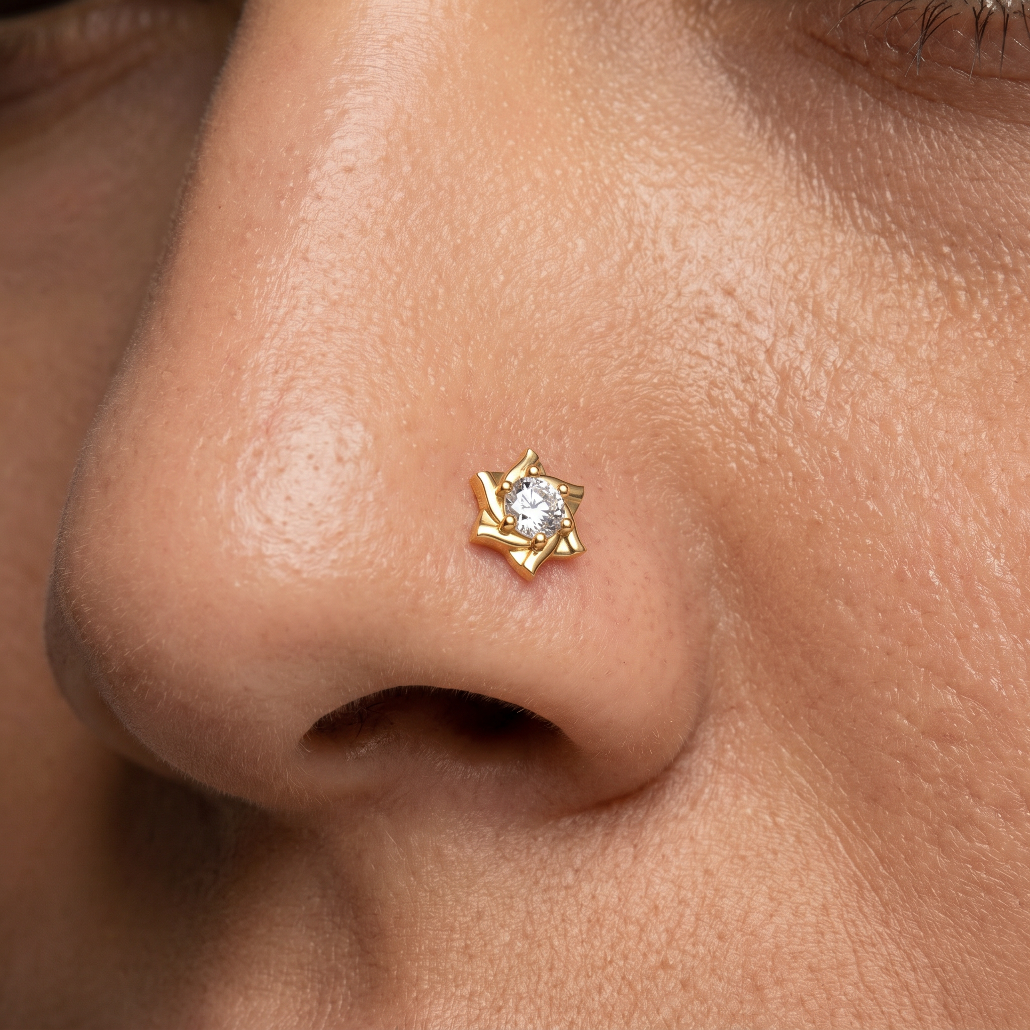 Crowned Embrace Diamond Nose Pin by SVADEZI
