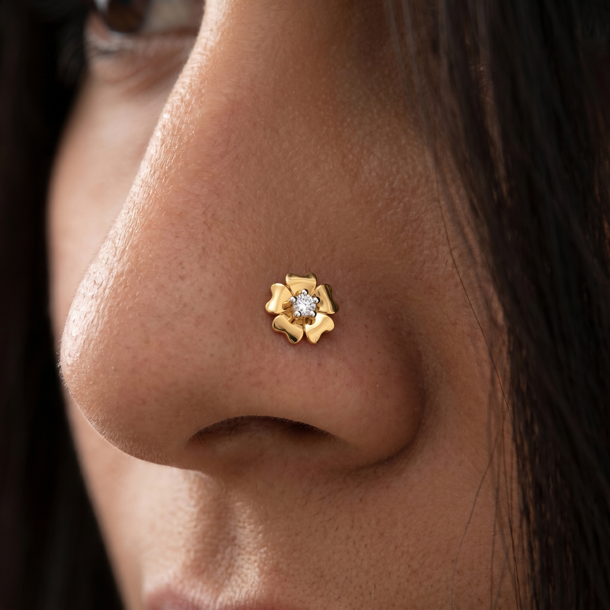 Ornate Grace Diamond Nose Pin by SVADEZI