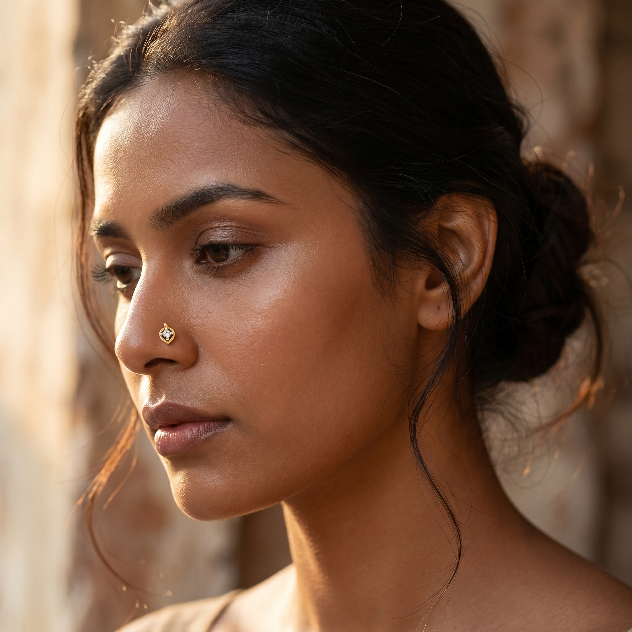 Glowing Sonnet Diamond Nose Pin by SVADEZI