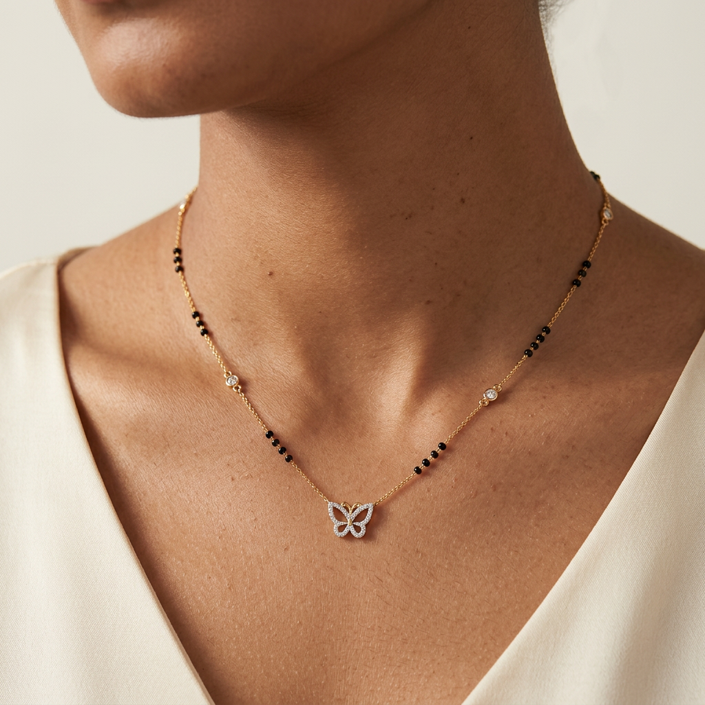 Enthroned Sonnet Diamond Mangalsutra by SVADEZI
