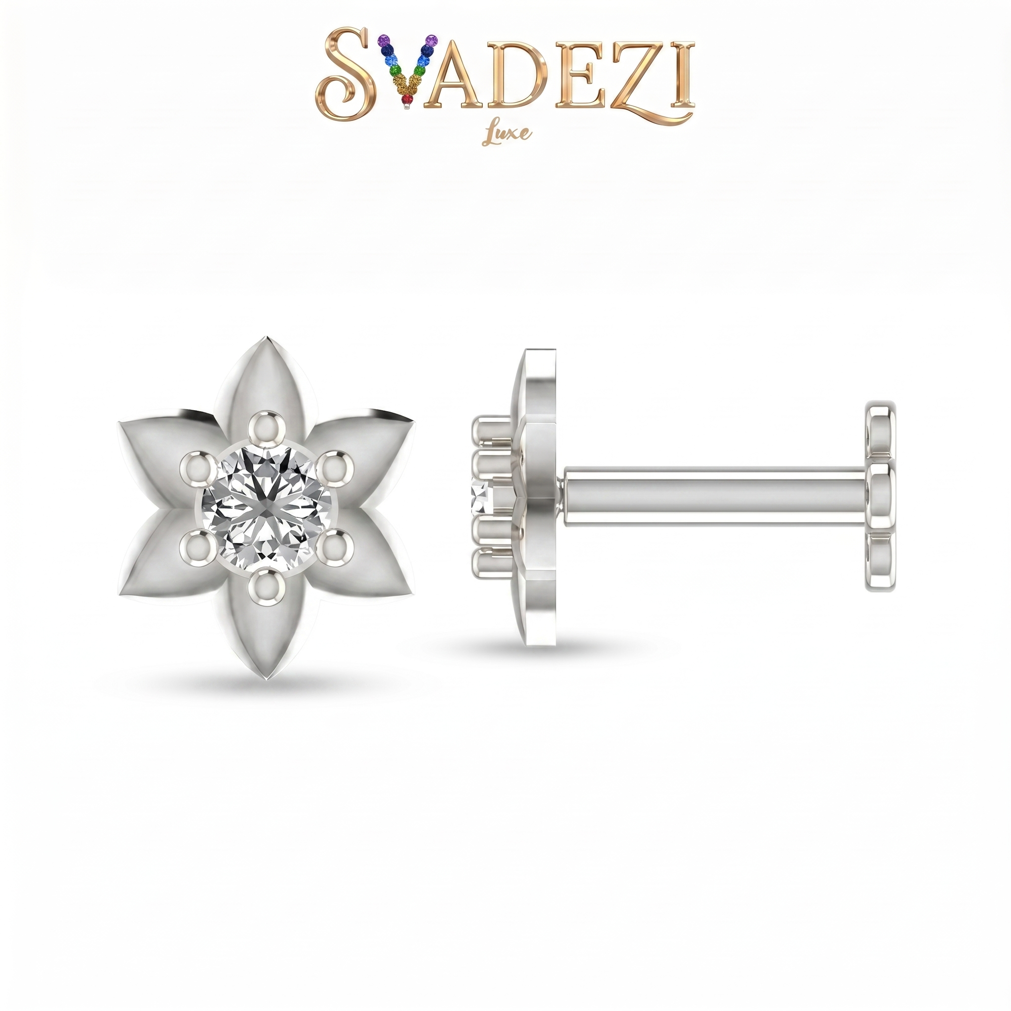 Sparkling Cascade Diamond Nose Pin by SVADEZI - rhodium