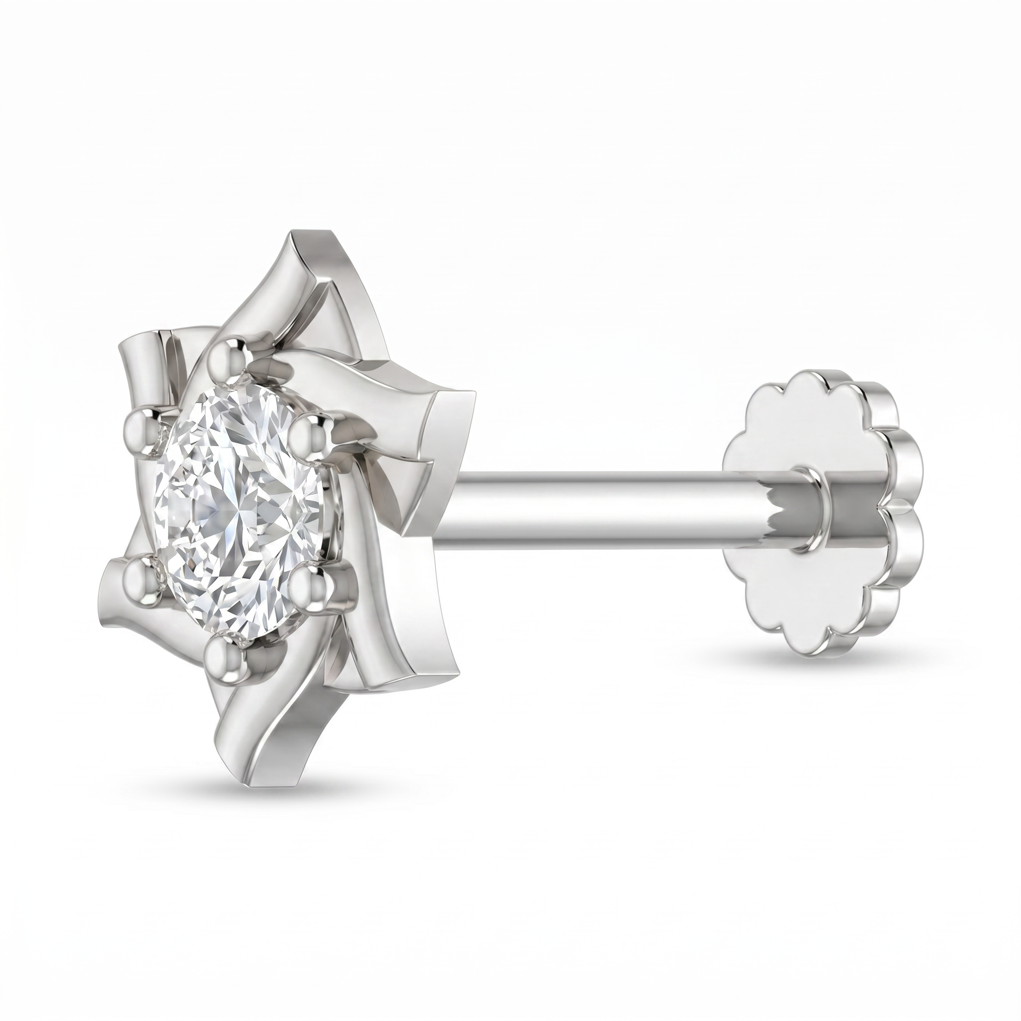 Crowned Embrace Diamond Nose Pin by SVADEZI - rhodium