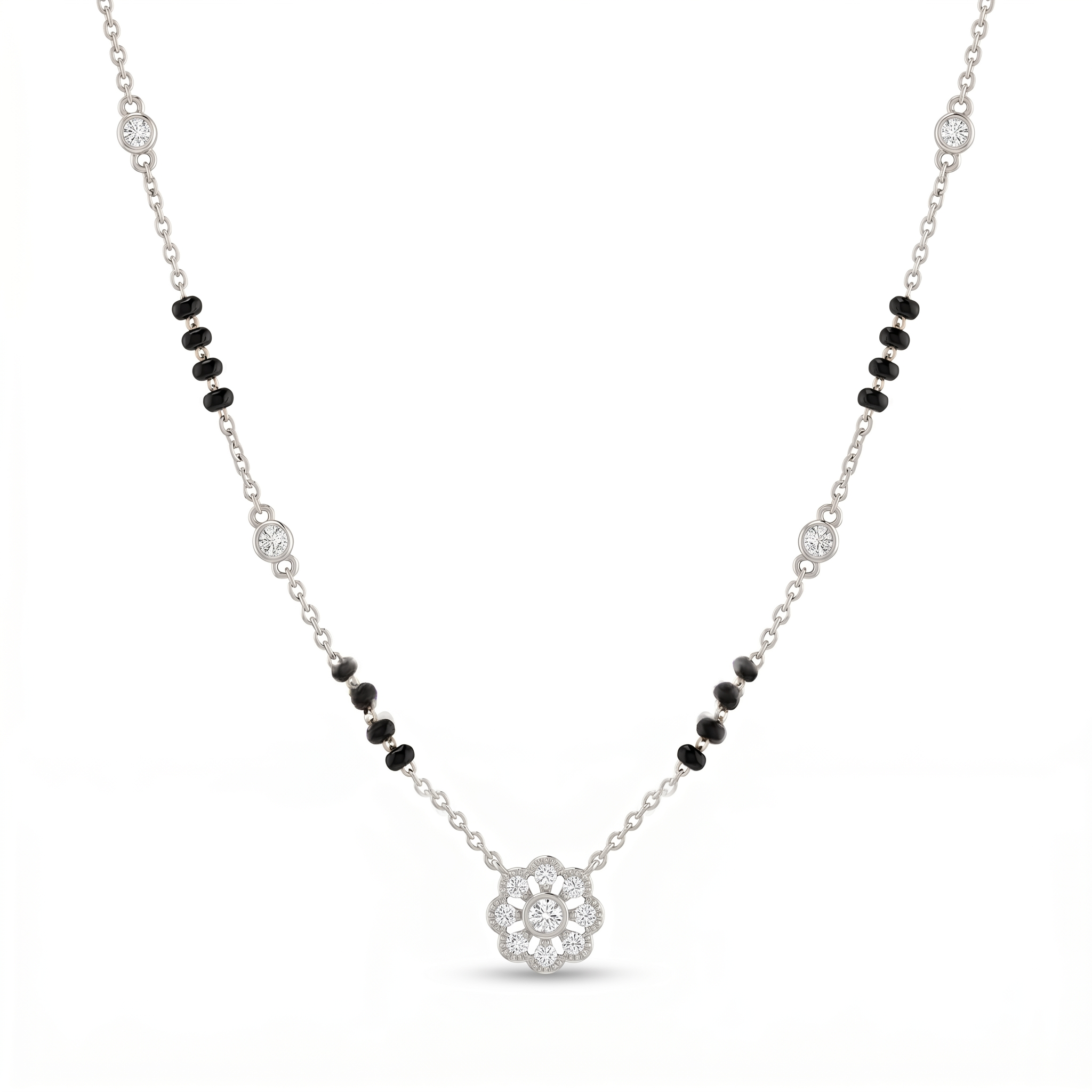 Crowned Brilliance Diamond Mangalsutra by SVADEZI - rhodium
