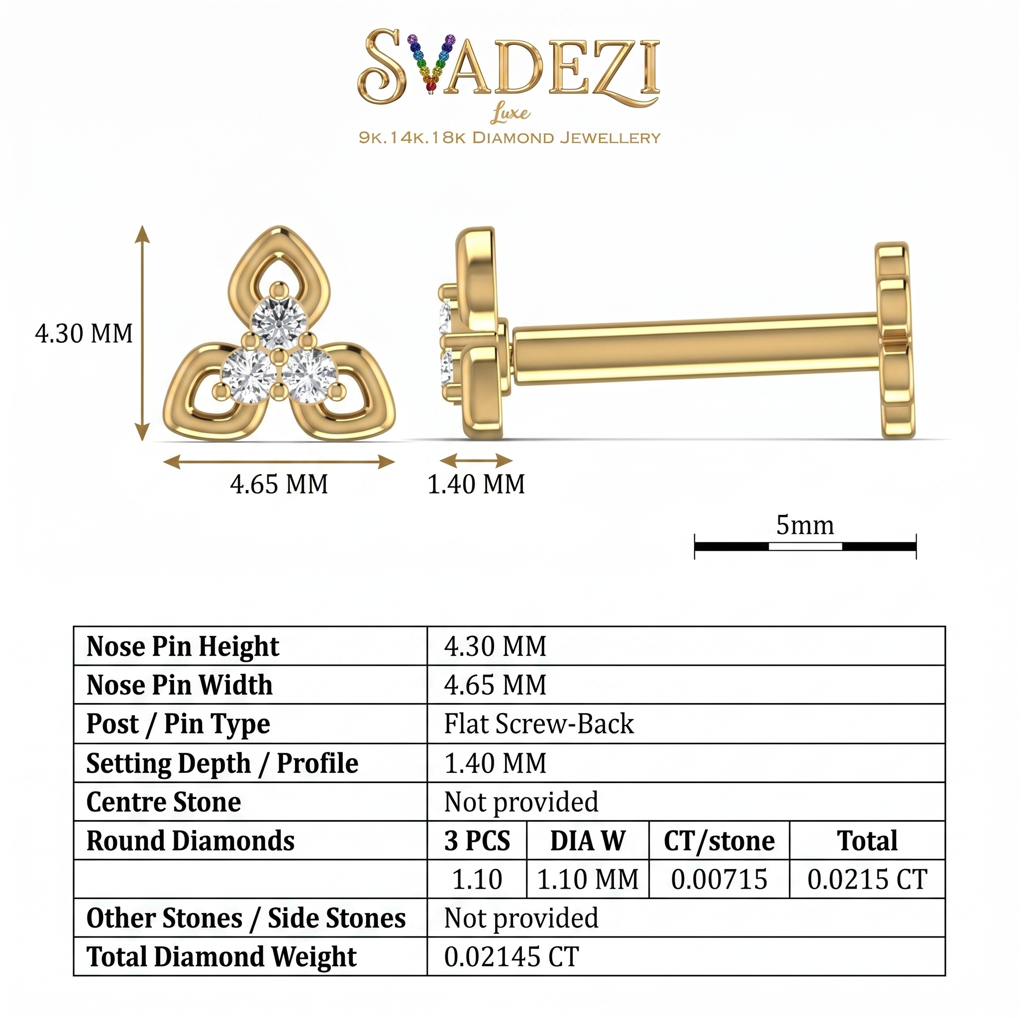 Solstice Petal Diamond Nose Pin by SVADEZI
