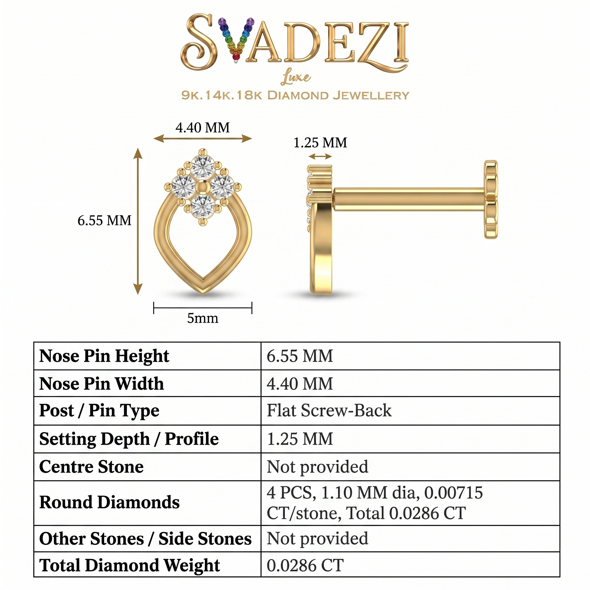 Resplendent Beauty Diamond Nose Pin by SVADEZI