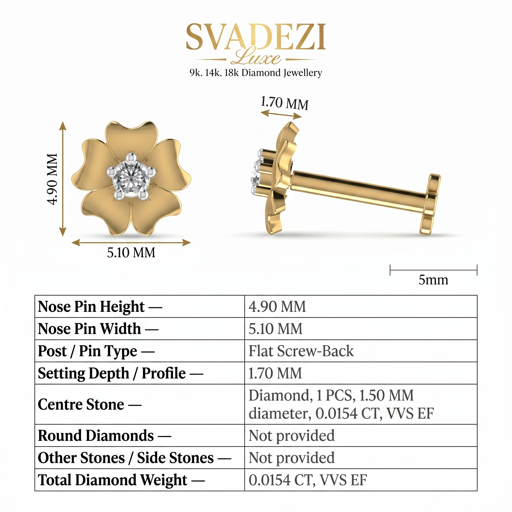 Ornate Grace Diamond Nose Pin by SVADEZI
