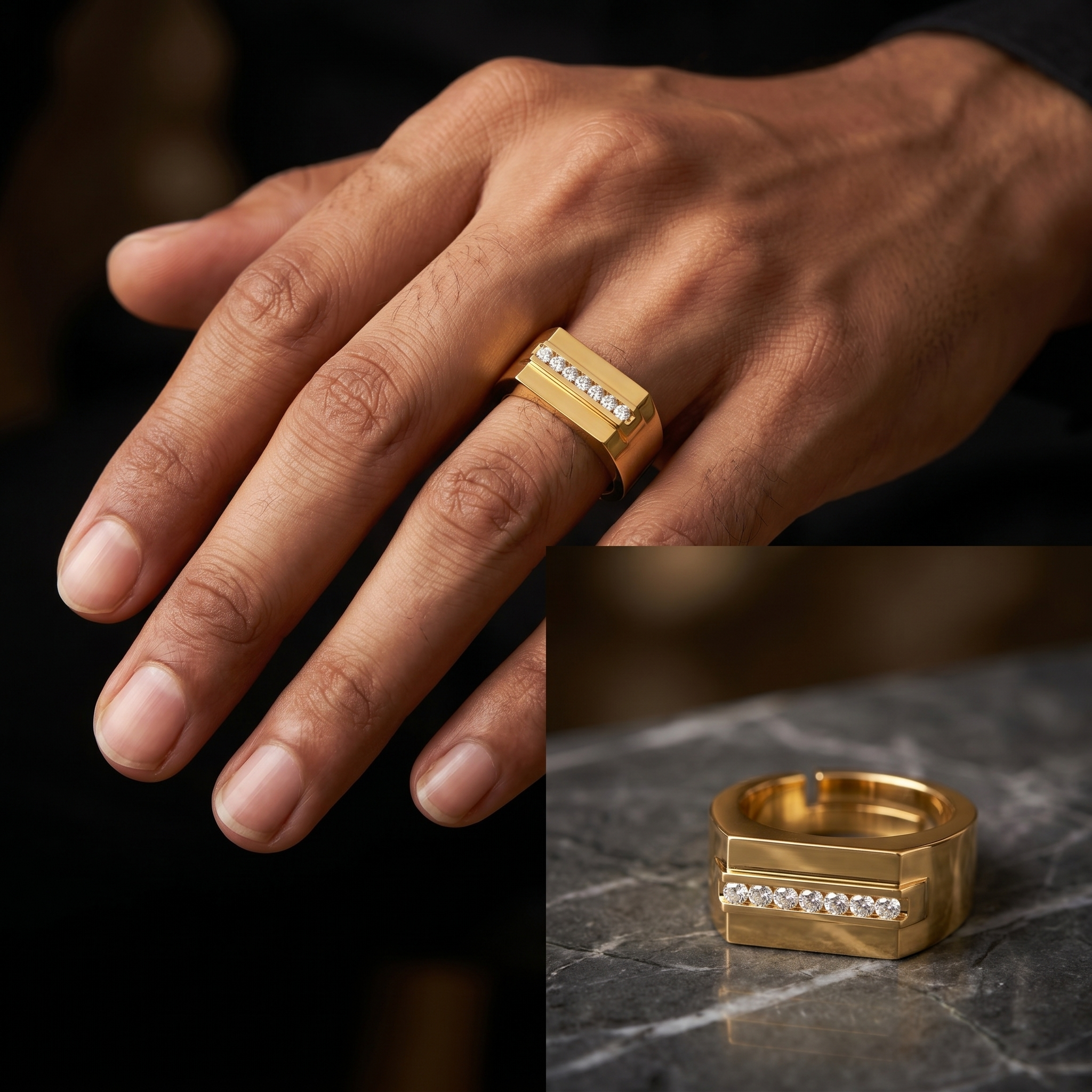 Gilded Radiance Men's Diamond Ring by SVADEZI