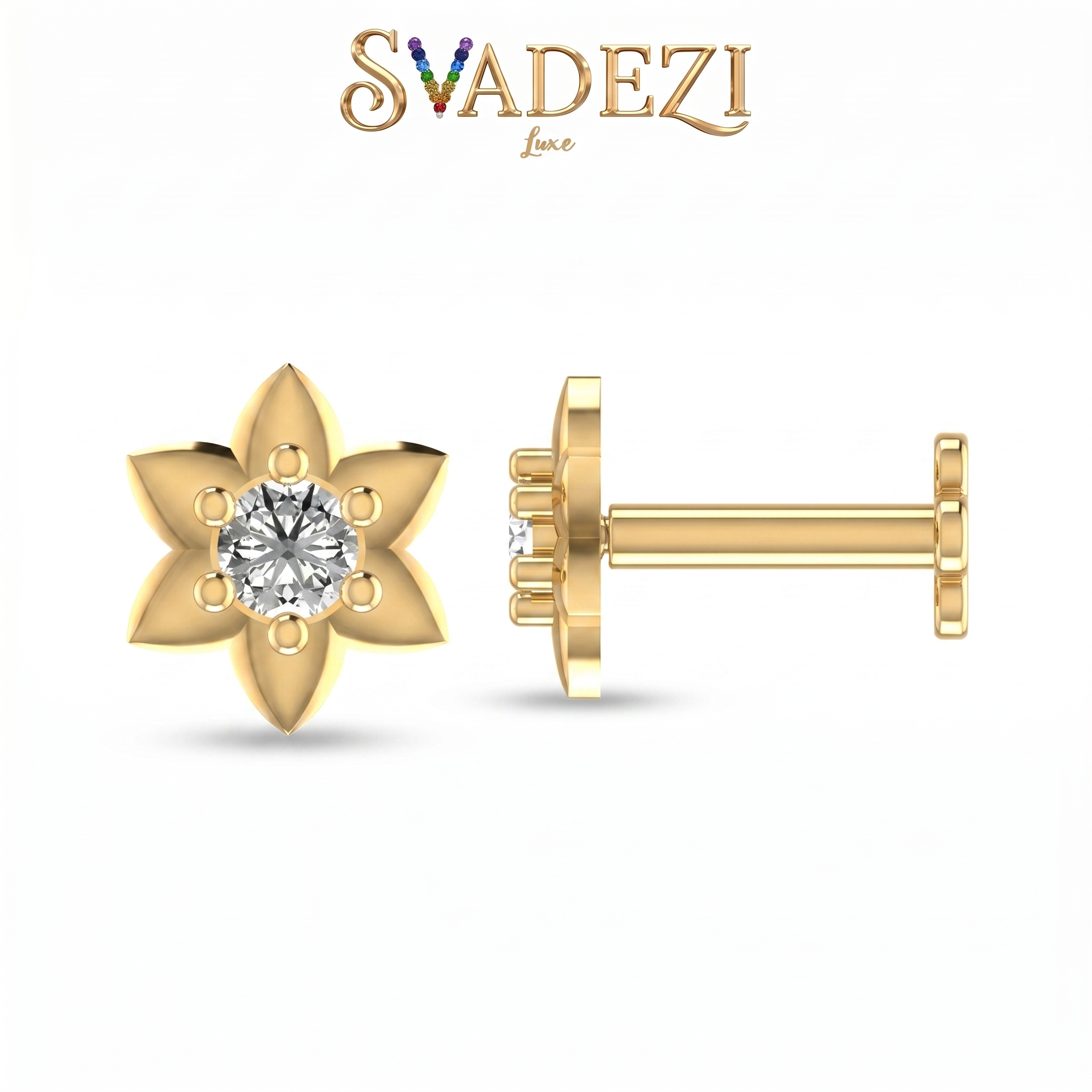 Sparkling Cascade Diamond Nose Pin by SVADEZI - yellow