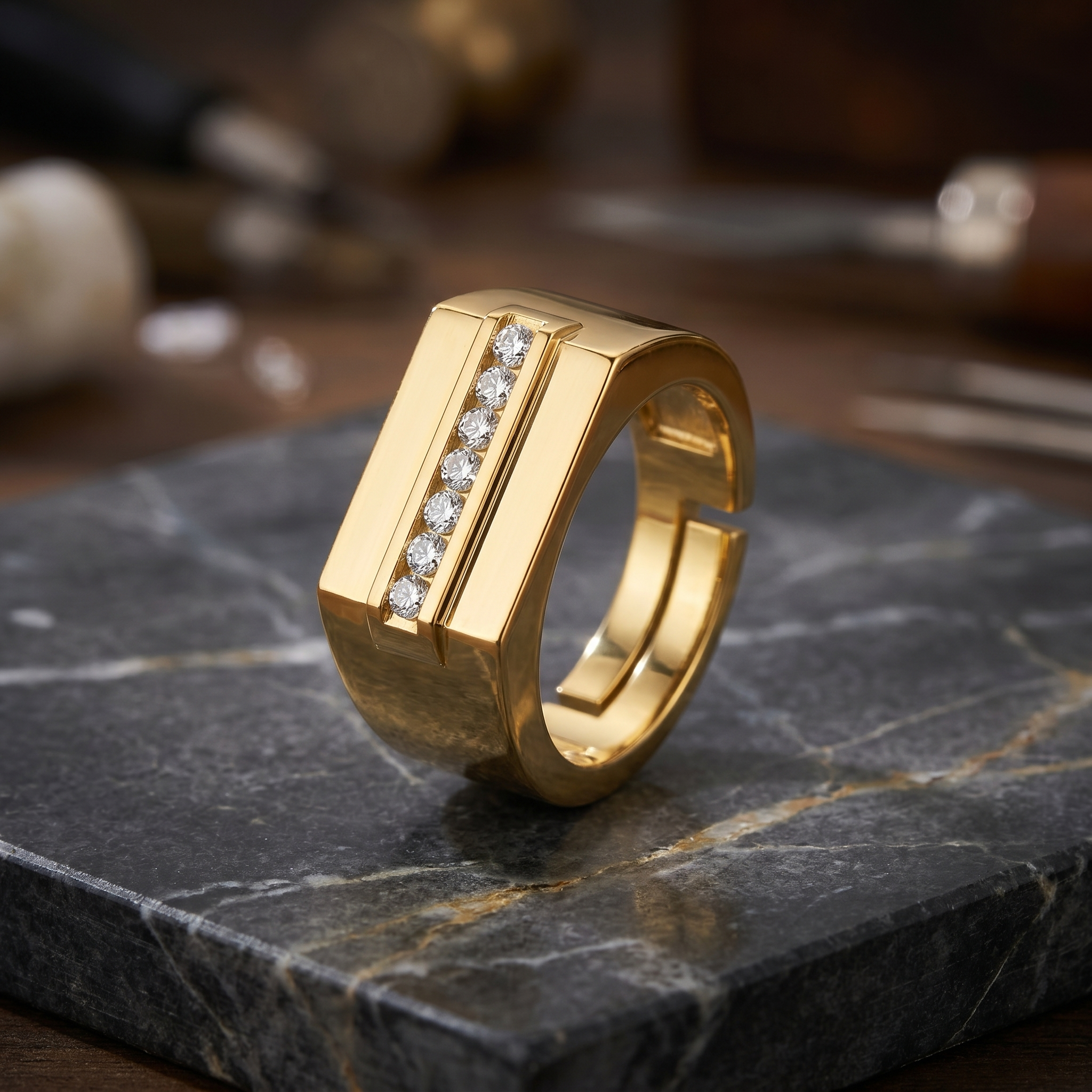 Gilded Radiance Men's Diamond Ring by SVADEZI - yellow