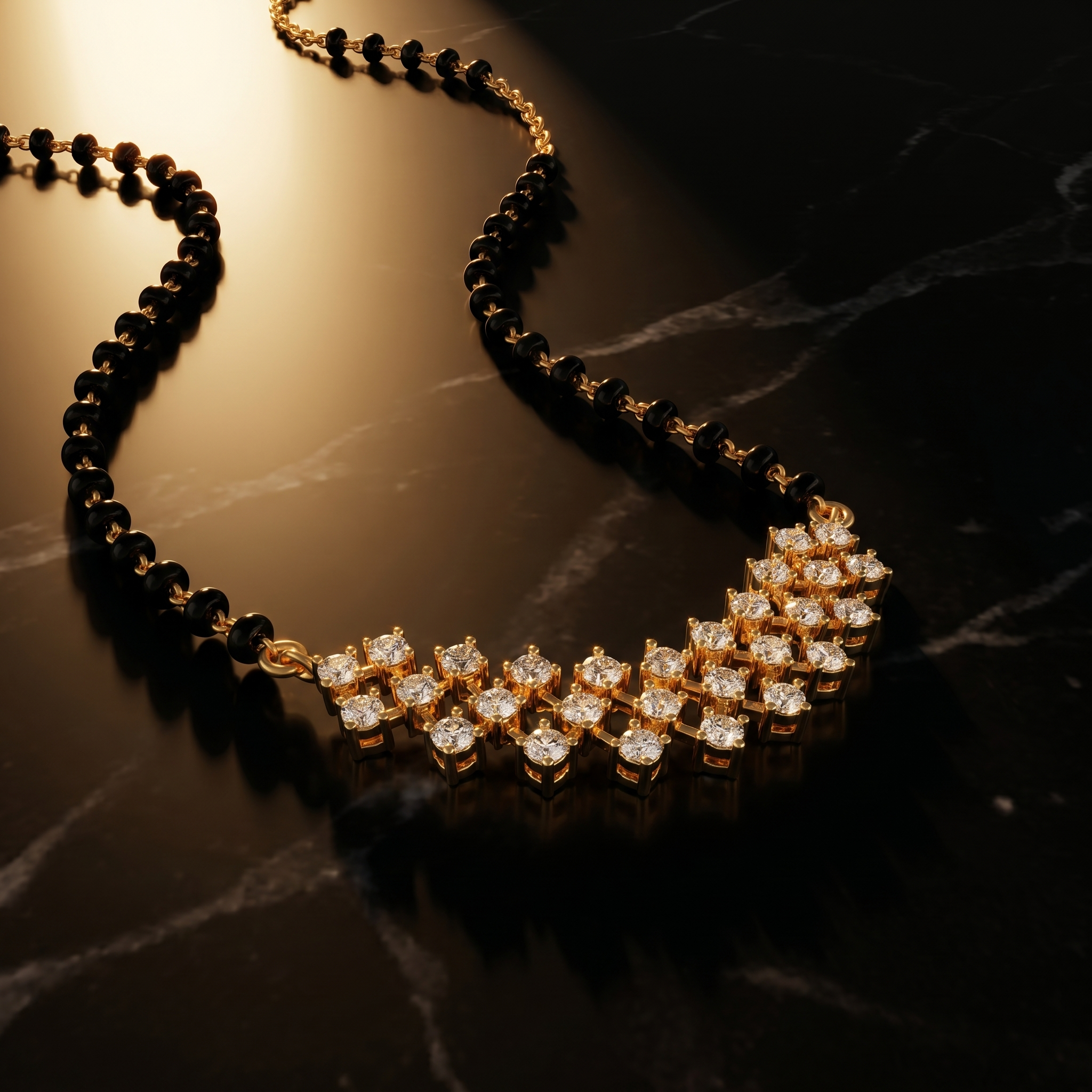Sparkling Halo Diamond Mangalsutra by SVADEZI - yellow